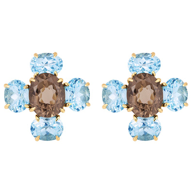 Earrings - Smokey Quartz And Blue Topaz