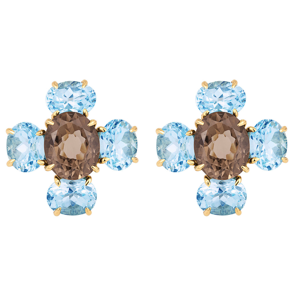 Repair - Earrings - Smokey Quartz & Blue Topaz (1699Q)