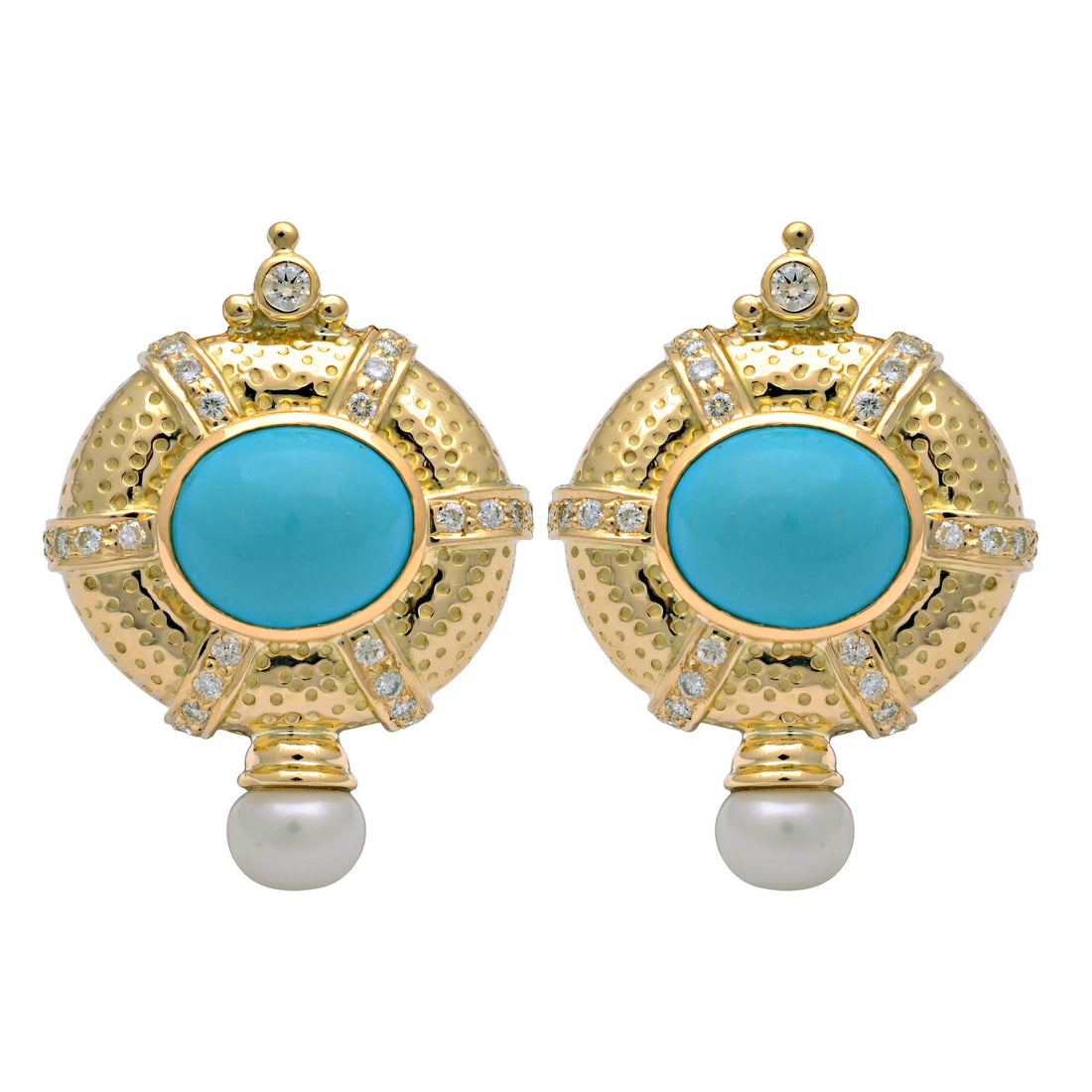 Earrings - Turquoise, Pearl and Diamond | Singhvi Jewels