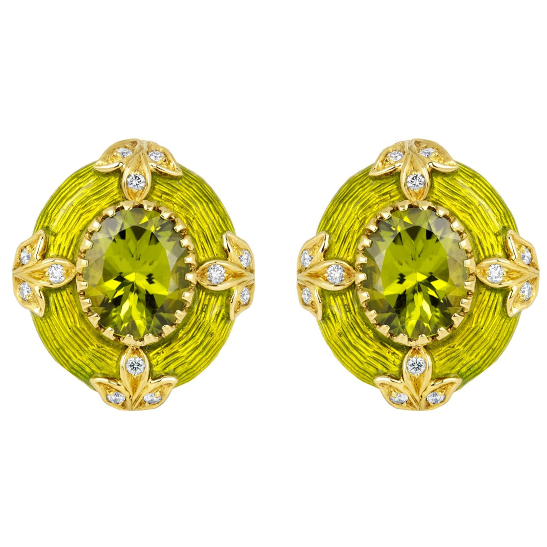 Earrings - Peridot and Diamond (Enamel) | Singhvi Jewels