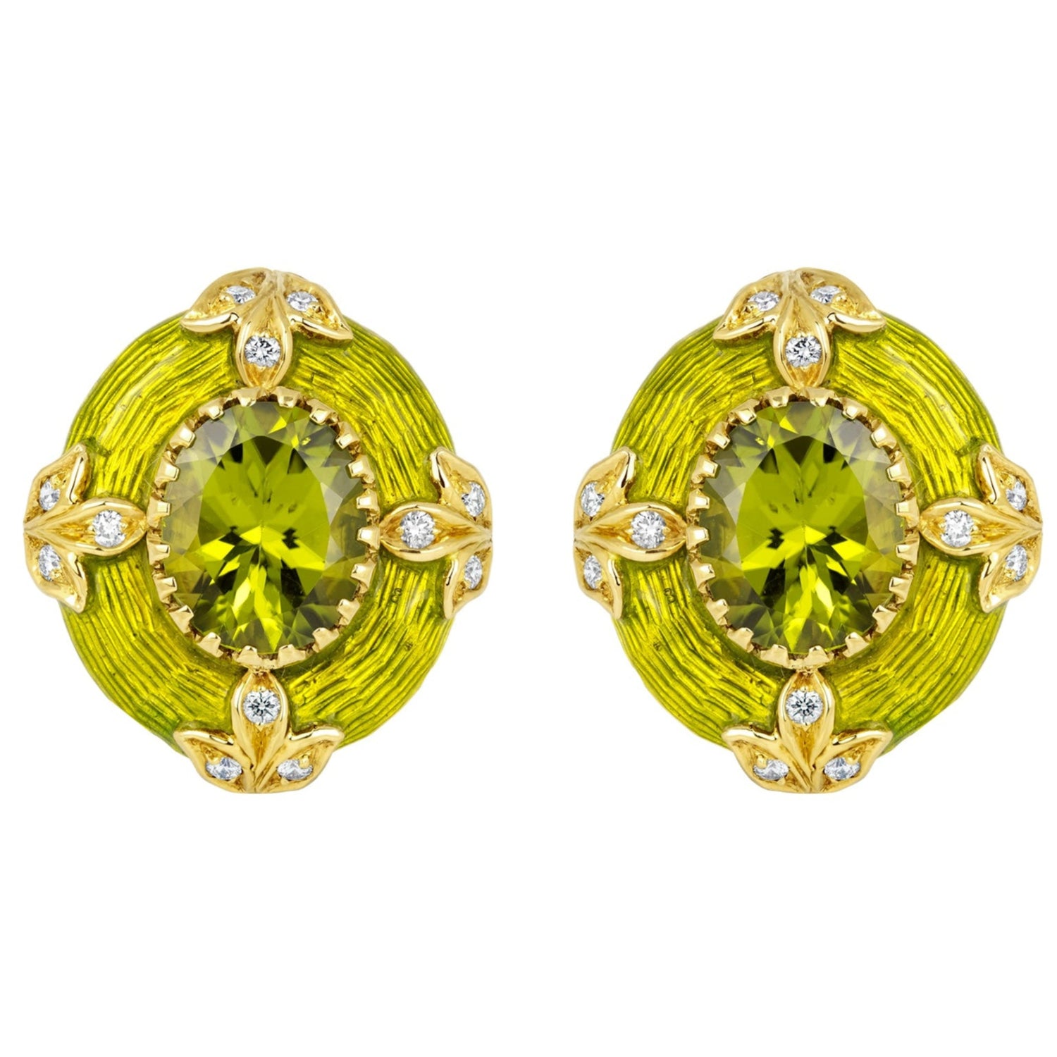 Earrings - Peridot and Diamond (Enamel) | Singhvi Jewels