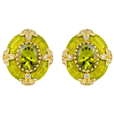 Earrings - Peridot And Diamond (Enamel)