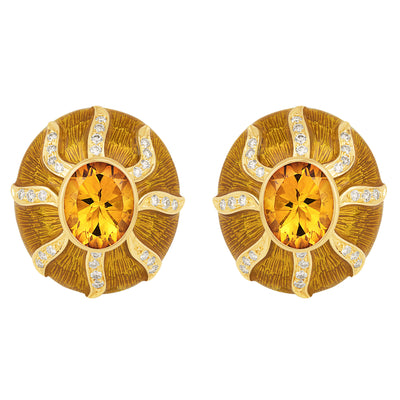Earrings - Citrine And Diamond (Enamel)