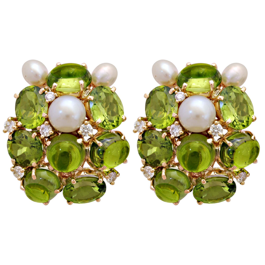 Earrings - Peridot, Pearl and Diamond | Singhvi Jewels