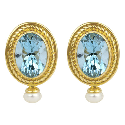 Earrings - Blue Topaz And Pearl