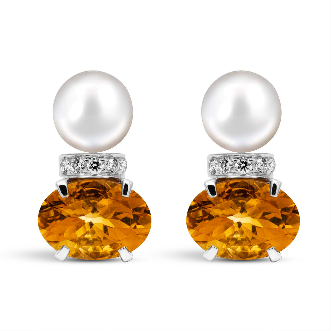 Earrings - Fresh Water Pearl, Citrine And Diamond | Singhvi Jewels