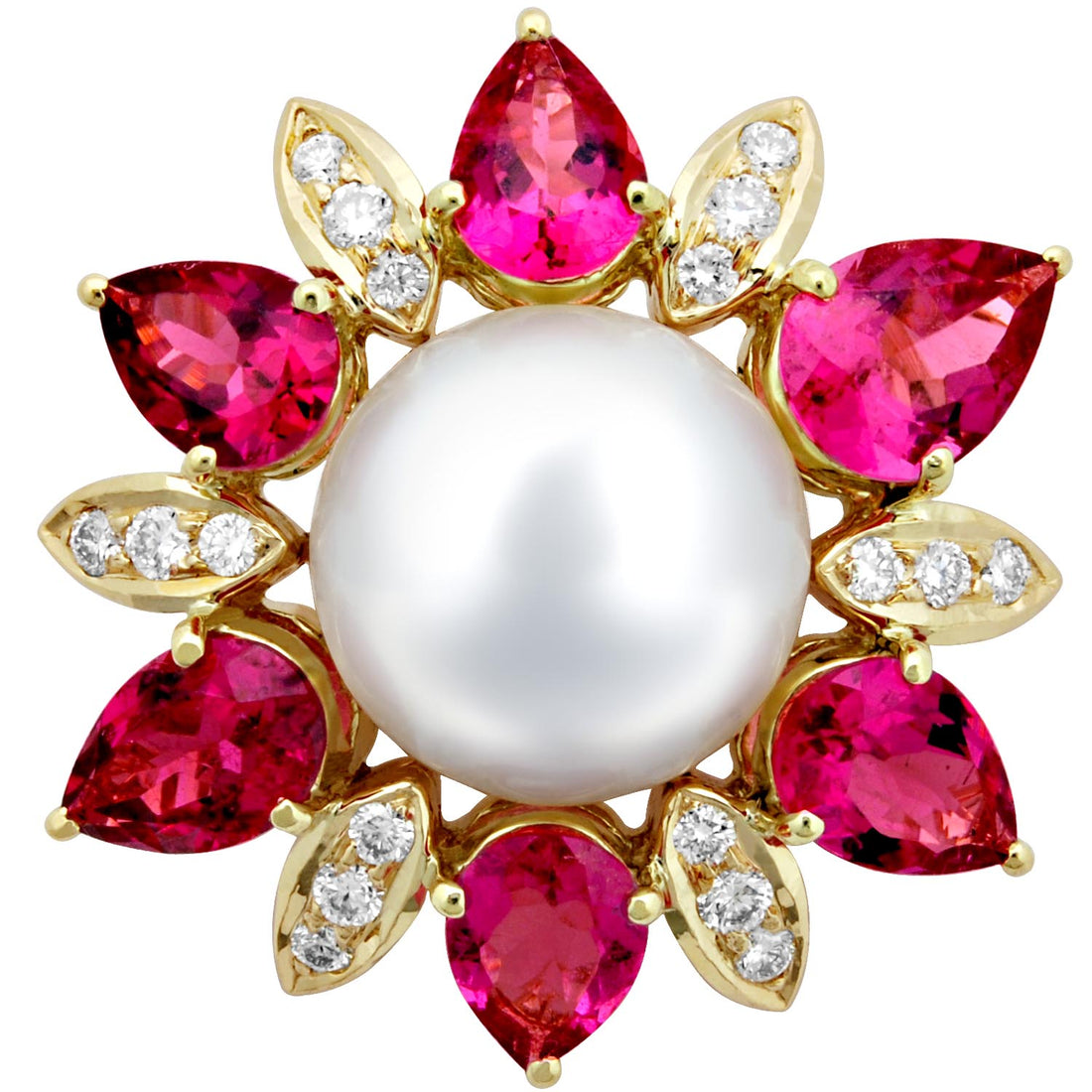 Brooch - Rubellite, Pearl And Diamond
