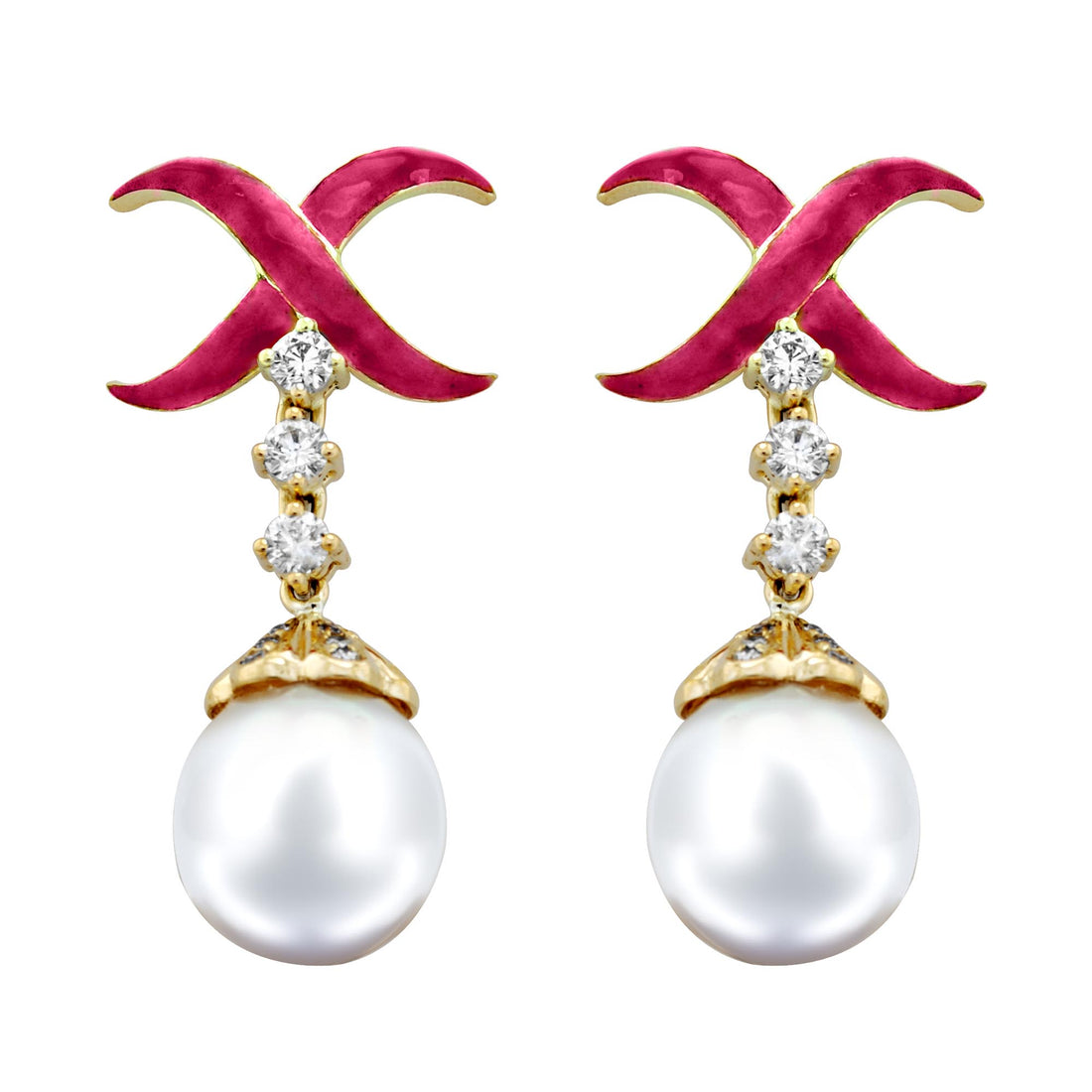 Earrings - Pearl And Diamond (Enamel)