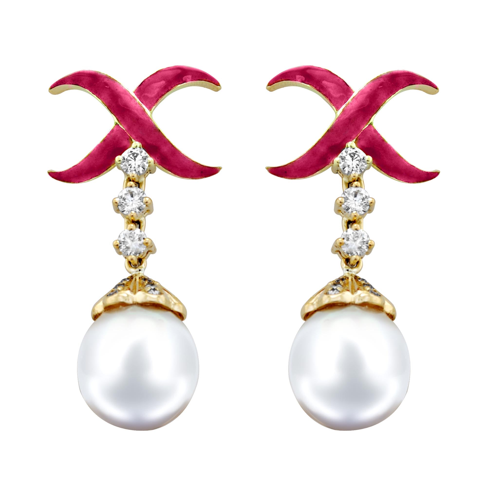 Earrings - Pearl And Diamond (Enamel)