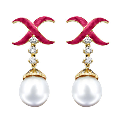 Earrings - Pearl And Diamond (Enamel)