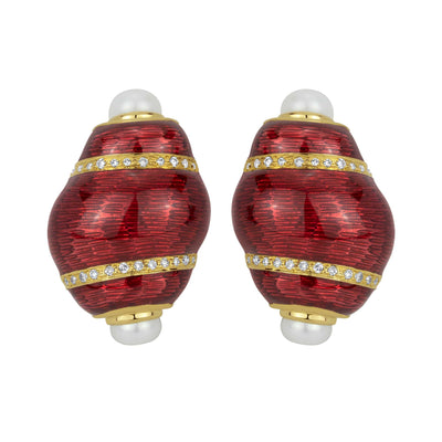 Earrings - Pearl And Diamond (Enamel)