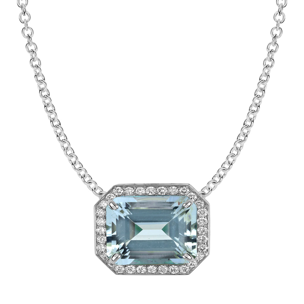 Necklace - Aquamarine and Diamond in 18K White Gold