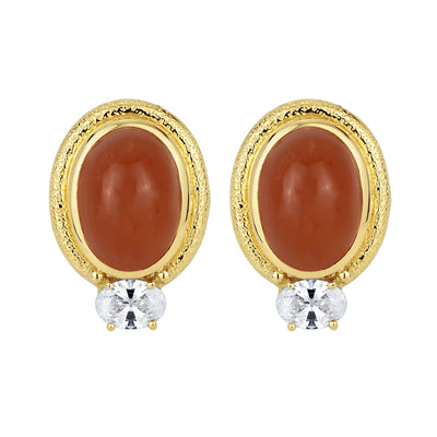 Earrings - Cornelian And Cubic Zirconia