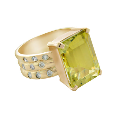 Ring-Lemon Quartz and Diamond  (1916F)