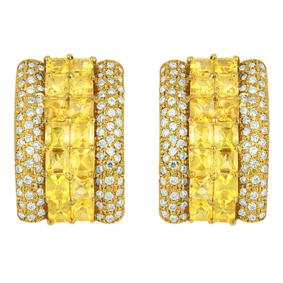 Earrings - Yellow Sapphire And Diamond