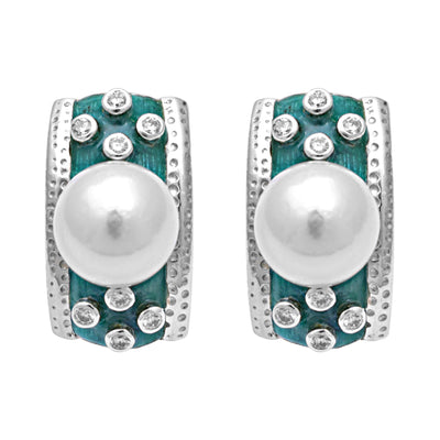 Earrings - South Sea Pearl And Diamond (Enamel)