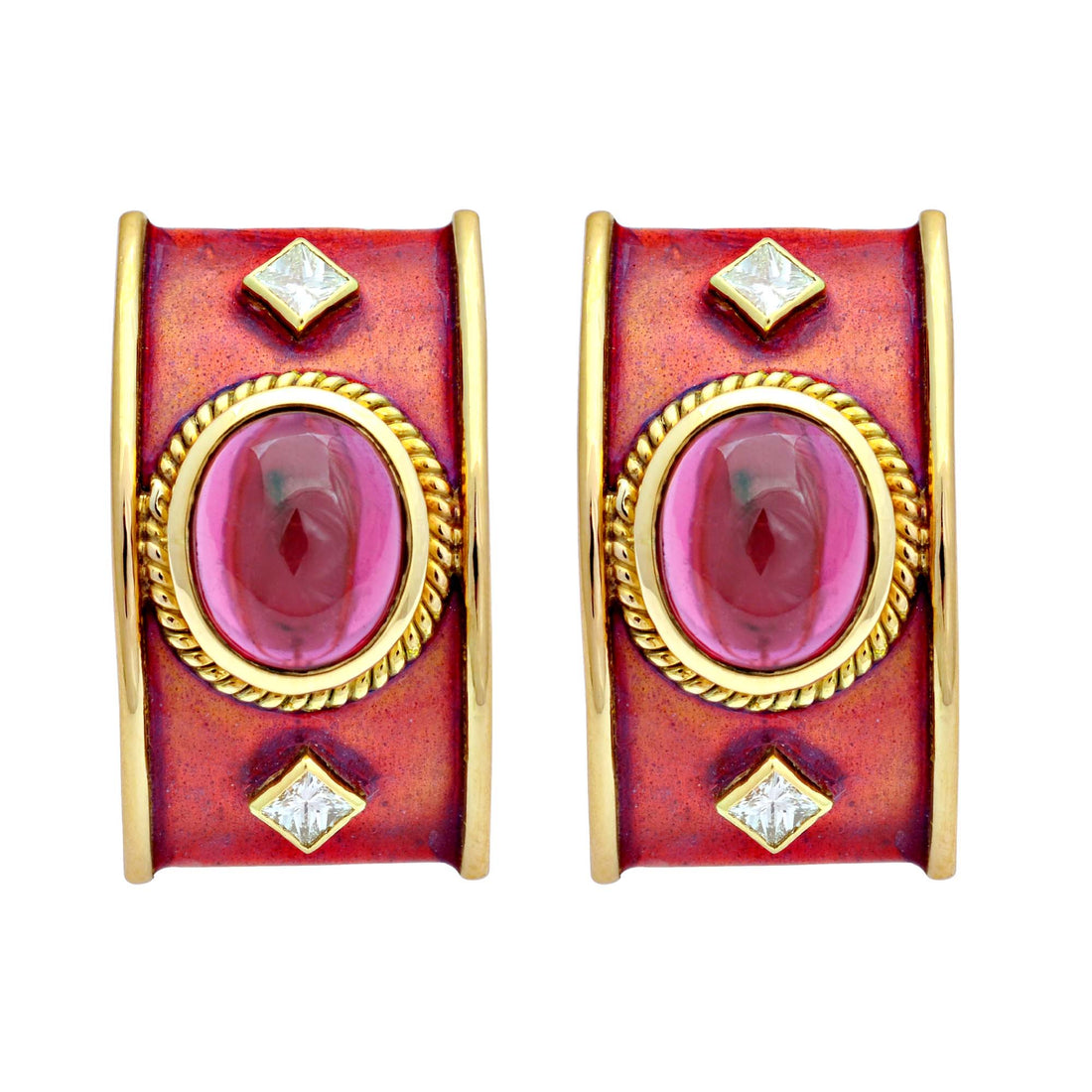 Earrings - Rubellite and Diamond (Enamel) | Singhvi Jewels