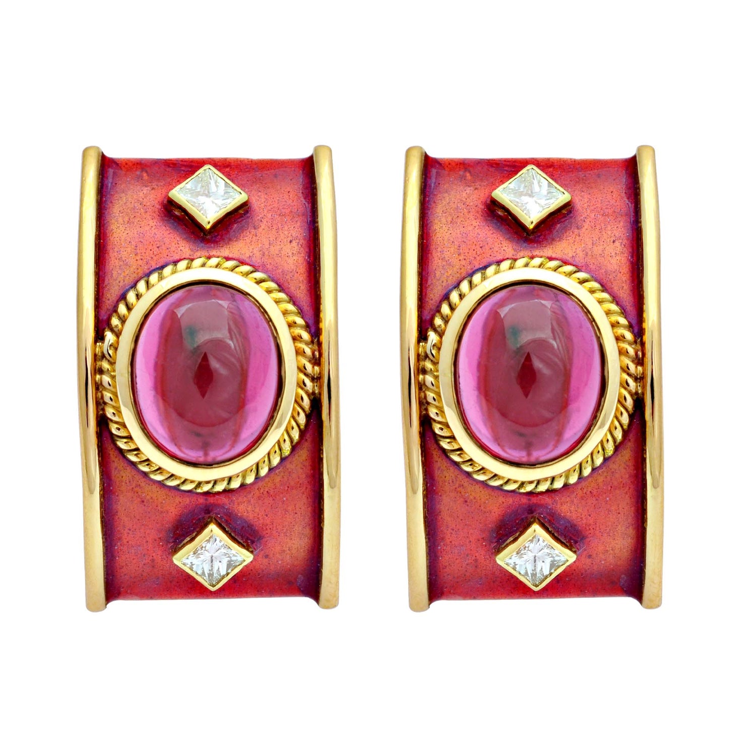 Earrings - Rubellite and Diamond (Enamel) | Singhvi Jewels