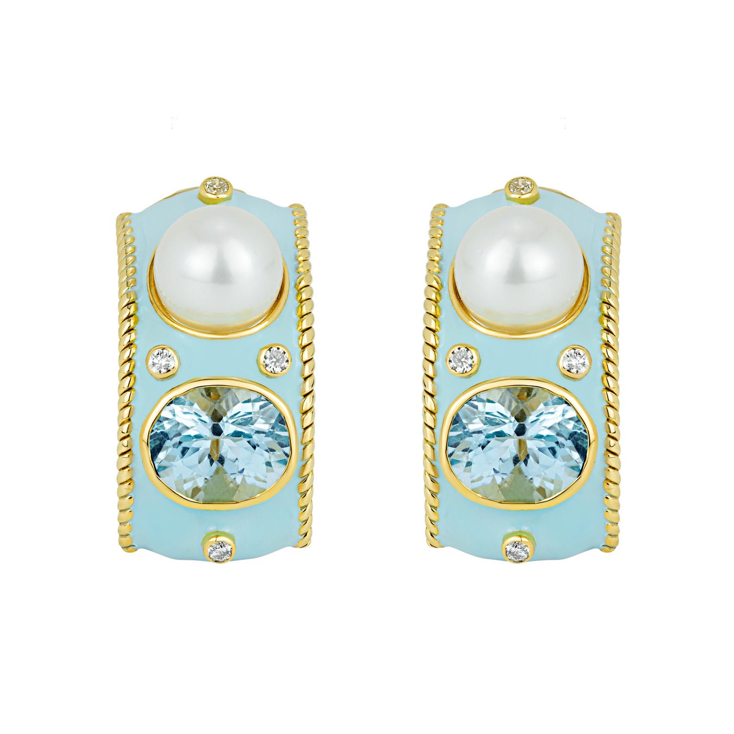 Earrings- Blue Topaz, South Sea Pearl And Diamond (enamel) (1974D) | Singhvi Jewels