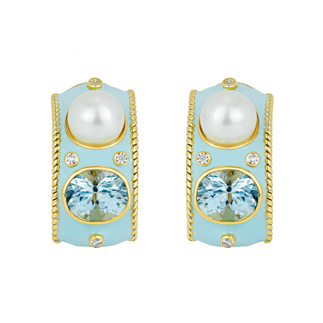 Earrings - Blue Topaz, South Sea Pearl and Diamond (Enamel) | Singhvi Jewels