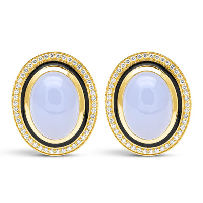 Earrings - Chalcedony And Diamond (Enamel)