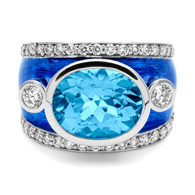 Ring - Blue Topaz And Diamond (Enamel)