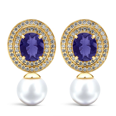 Earrings - Iolite, South Sea Pearl And Diamond (2428E)