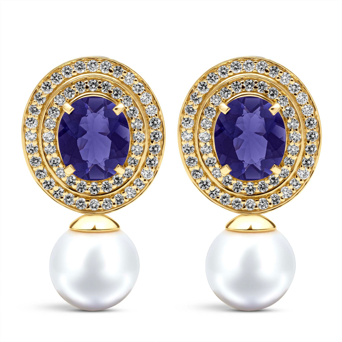 Earrings - Iolite, South Sea Pearl and Diamond | Singhvi Jewels