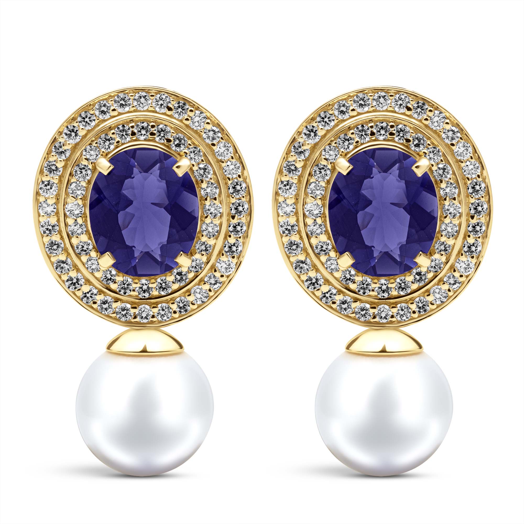 Earrings - Iolite, South Sea Pearl and Diamond | Singhvi Jewels