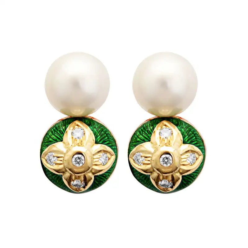 Earrings - South Sea Pearl and Diamond (Enamel) | Singhvi Jewels