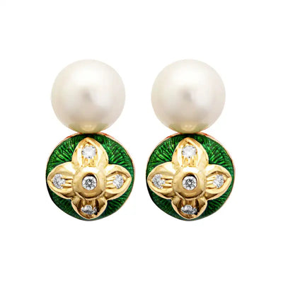 Earrings - South Sea Pearl And Diamond (Enamel)