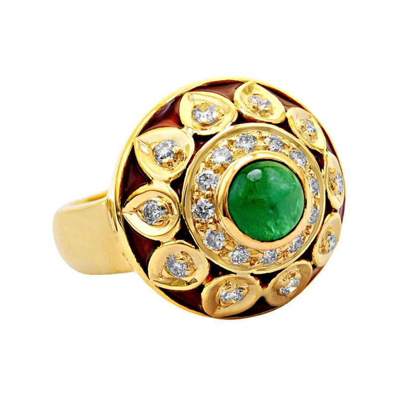 Ring- Emerald And Diamond (Enamel)