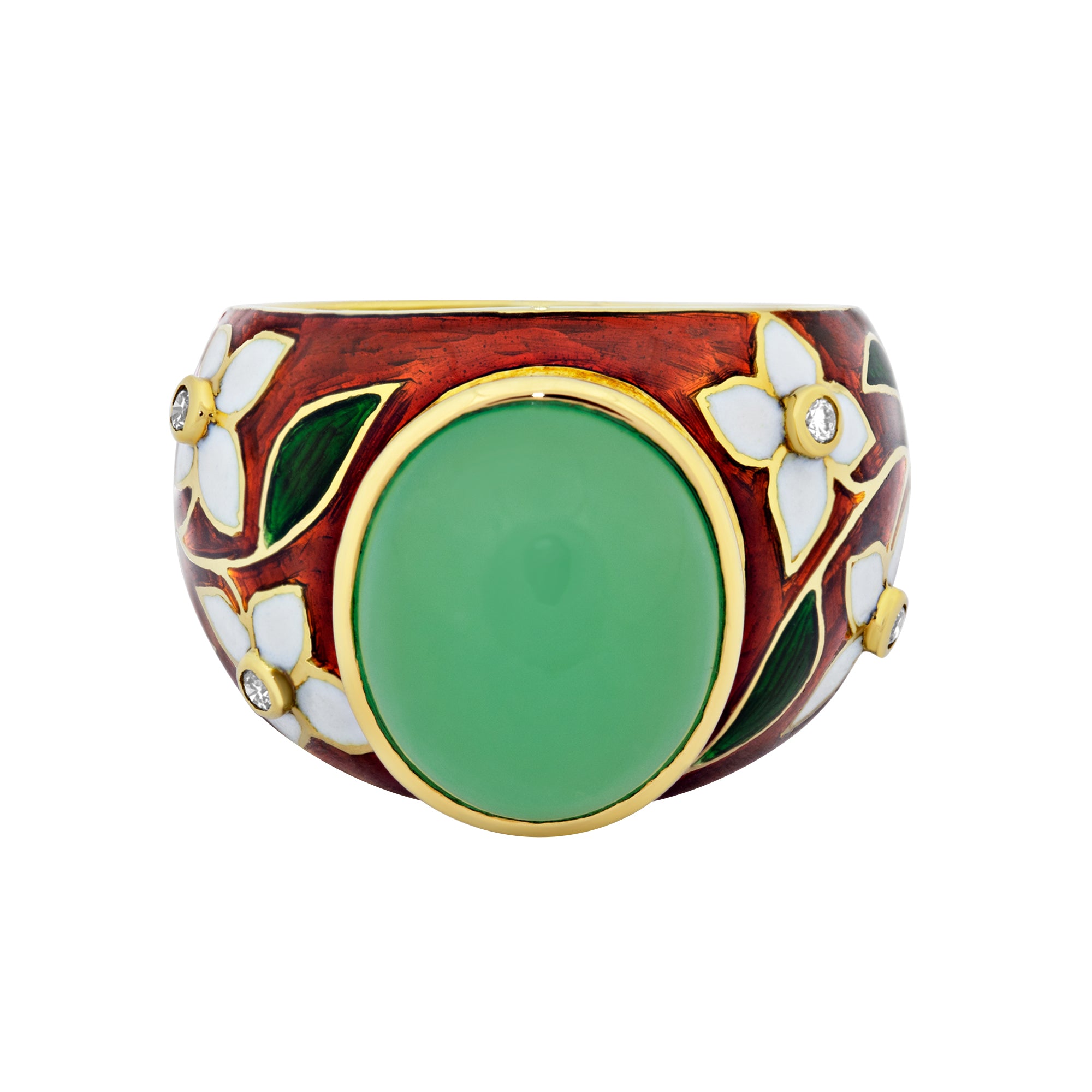 Ring- Chrysoprase And Diamond (enamel) (2022J) | Singhvi Jewels