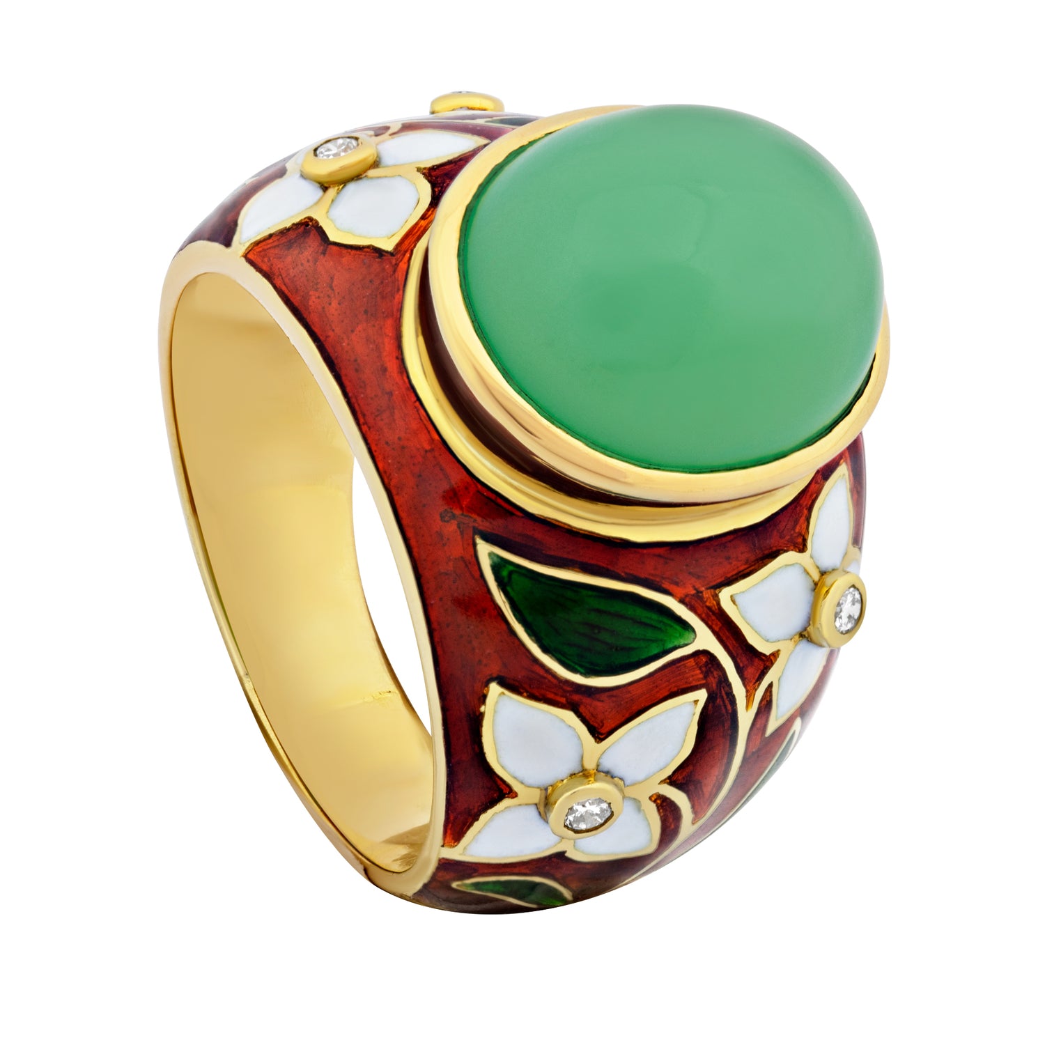 Ring - Chrysoprase and Diamond (Enamel) | Singhvi Jewels