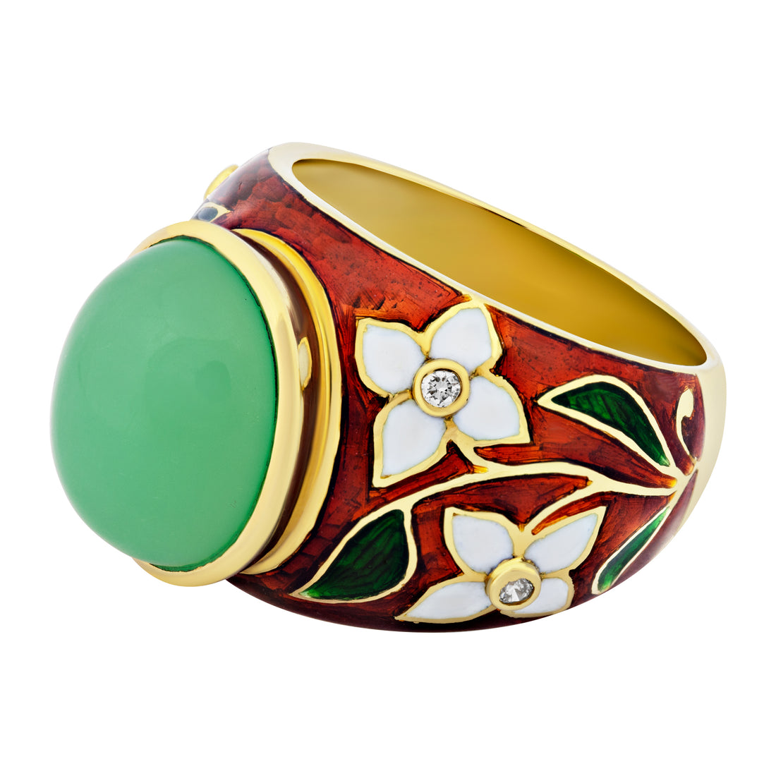 Ring - Chrysoprase and Diamond (Enamel) | Singhvi Jewels