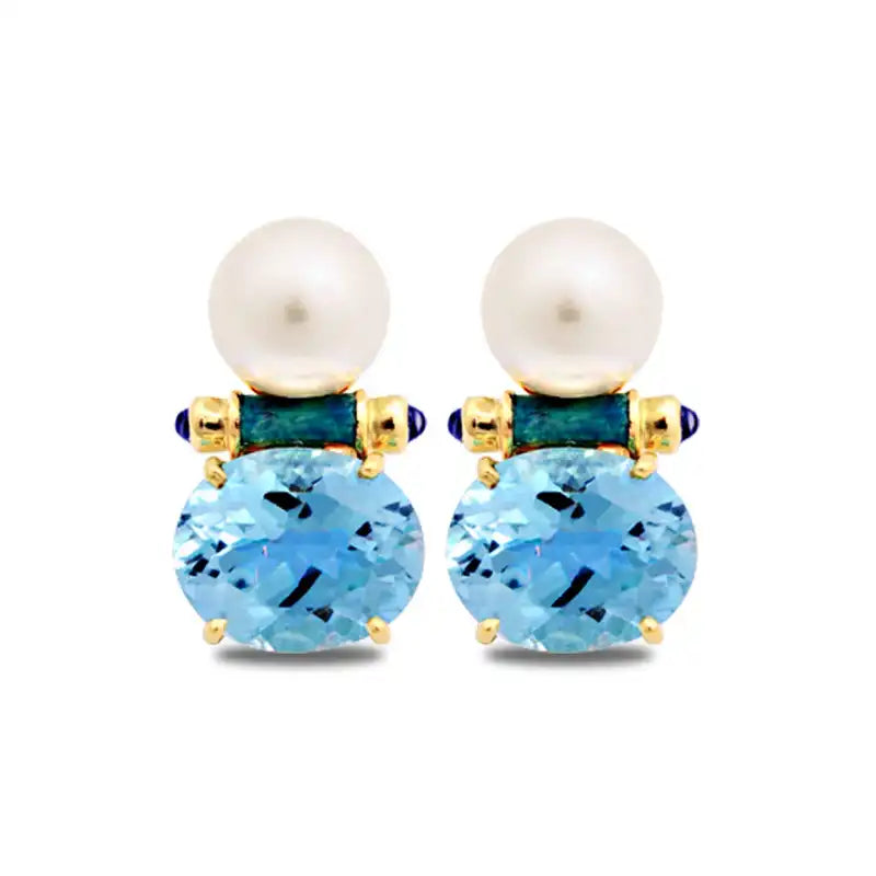 Earrings - Iolite, Blue Topaz and South Sea Pearl (Enamel) | Singhvi Jewels