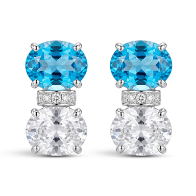 Earrings - Blue Topaz, Crystal And Diamond (342AS)