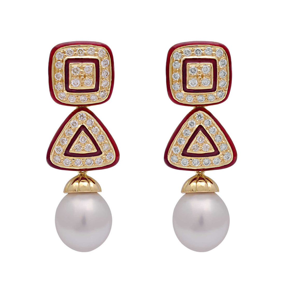 Earrings - South Sea Pearl and Diamond (Enamel) | Singhvi Jewels