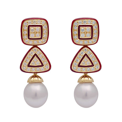 Earrings - South Sea Pearl And Diamond (Enamel) (2102E)