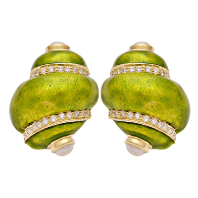 Earrings-Fresh Water Pearl and Diamond (Enamel)