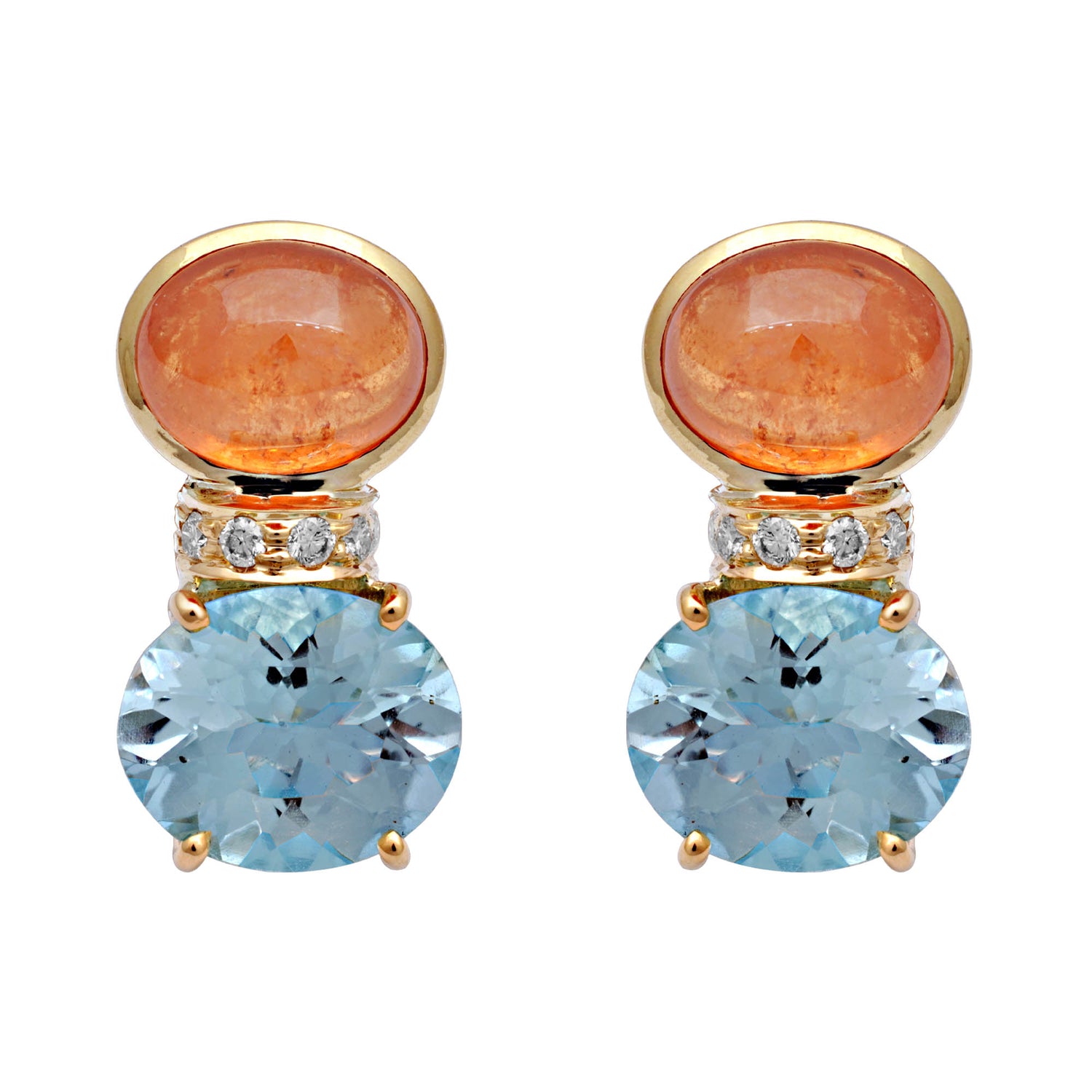 Earrings-Orange Garnet, Blue Topaz and Diamond  (2126D)