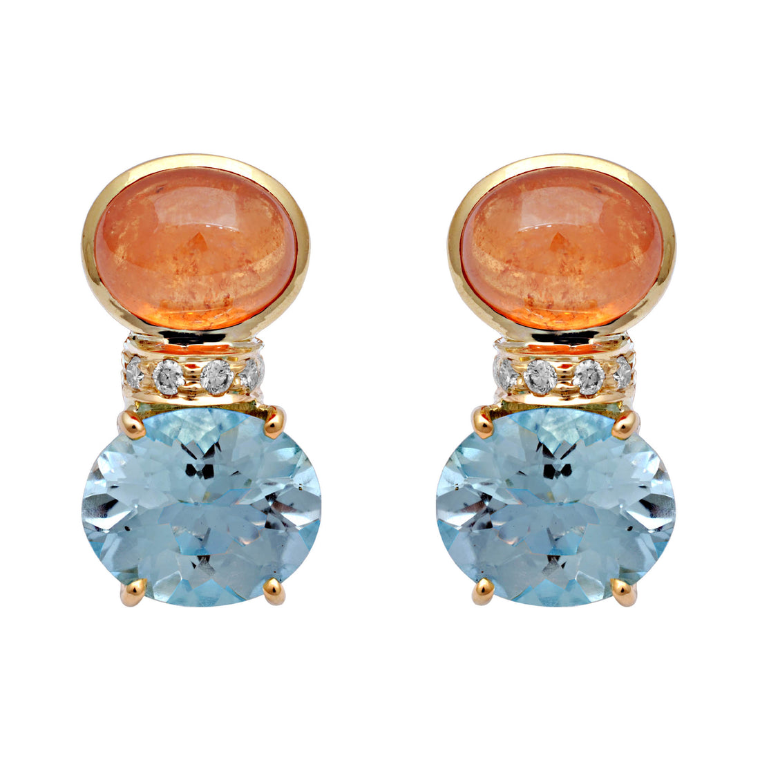 Earrings - Orange Garnet, Blue Topaz And Diamond