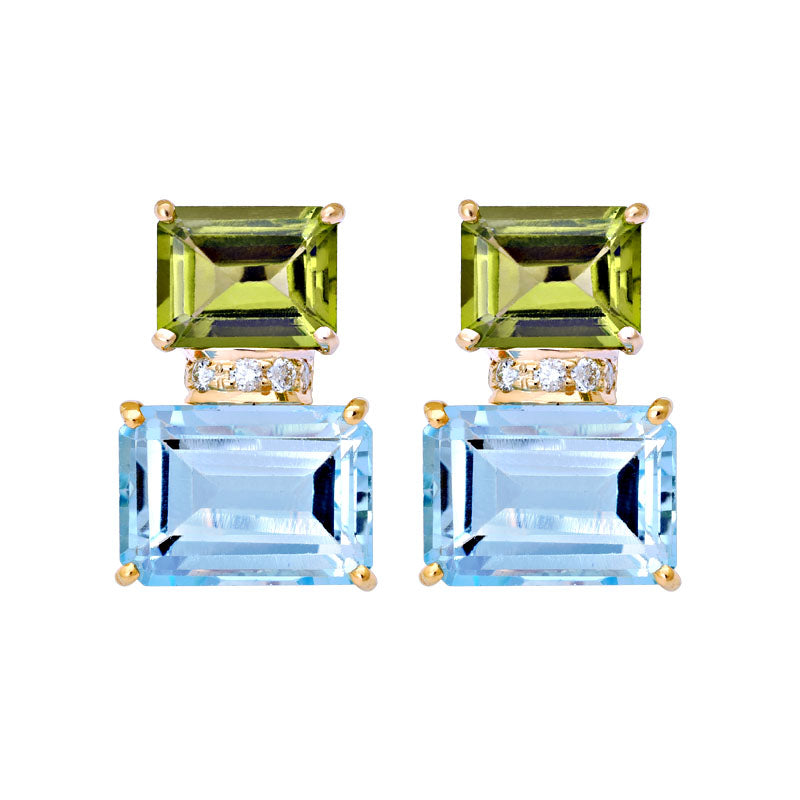 Earrings- Blue Topaz, Peridot And Diamond