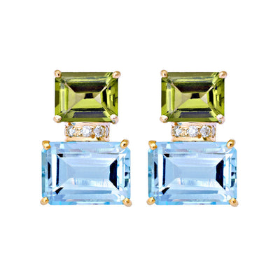 Earrings - Blue Topaz, Peridot And Diamond