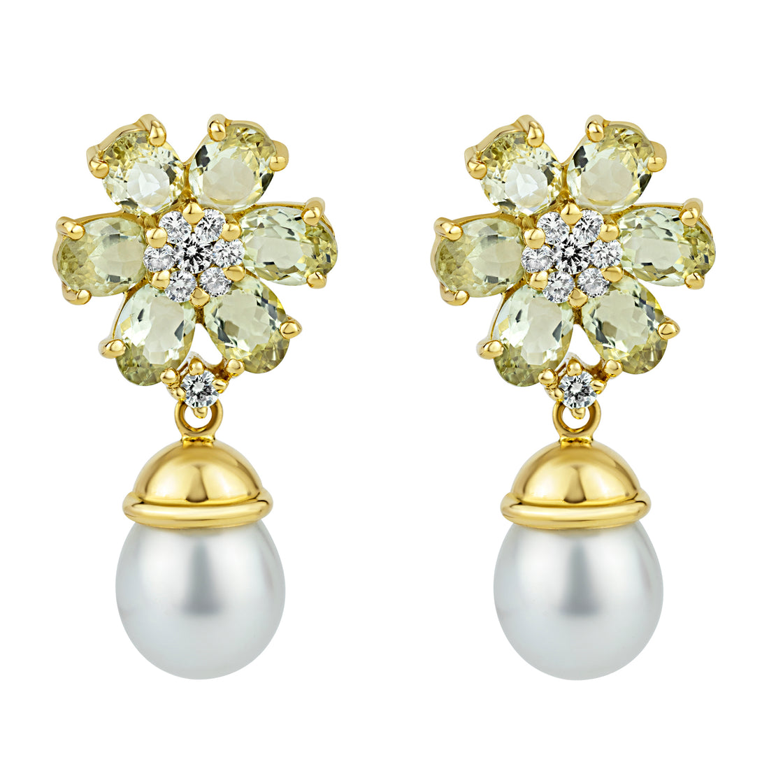 Earrings - Beryl, South Sea Pearl and Diamond | Singhvi Jewels