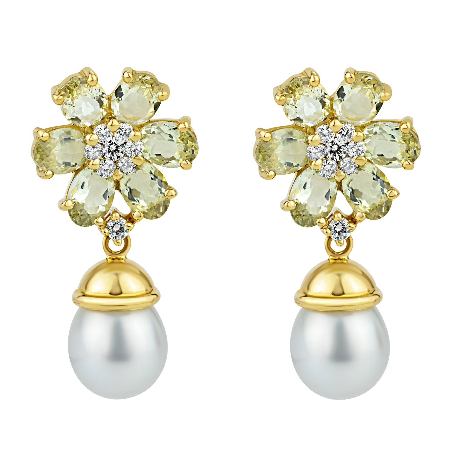 Earrings - Beryl, South Sea Pearl and Diamond | Singhvi Jewels