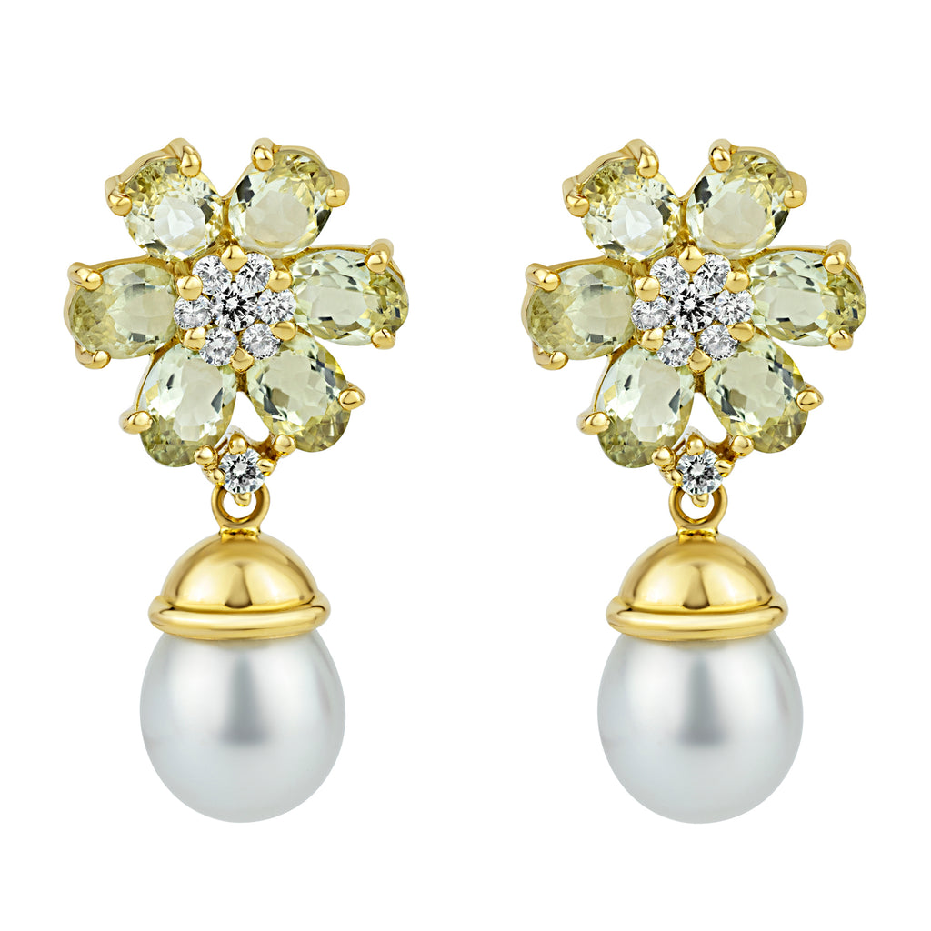Earrings- Beryl, S.S. Pearl And Diamond