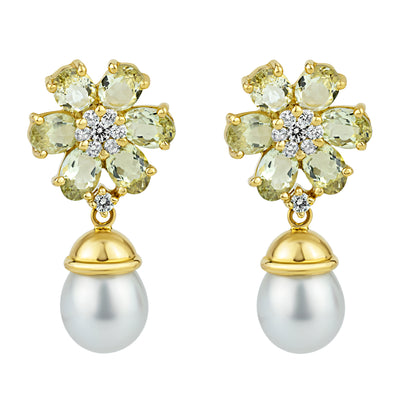 Earrings - Beryl, South Sea Pearl And Diamond