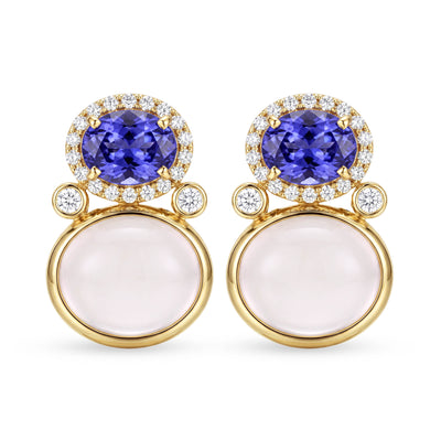 Earrings - Moonstone, Tanzanite And Diamond