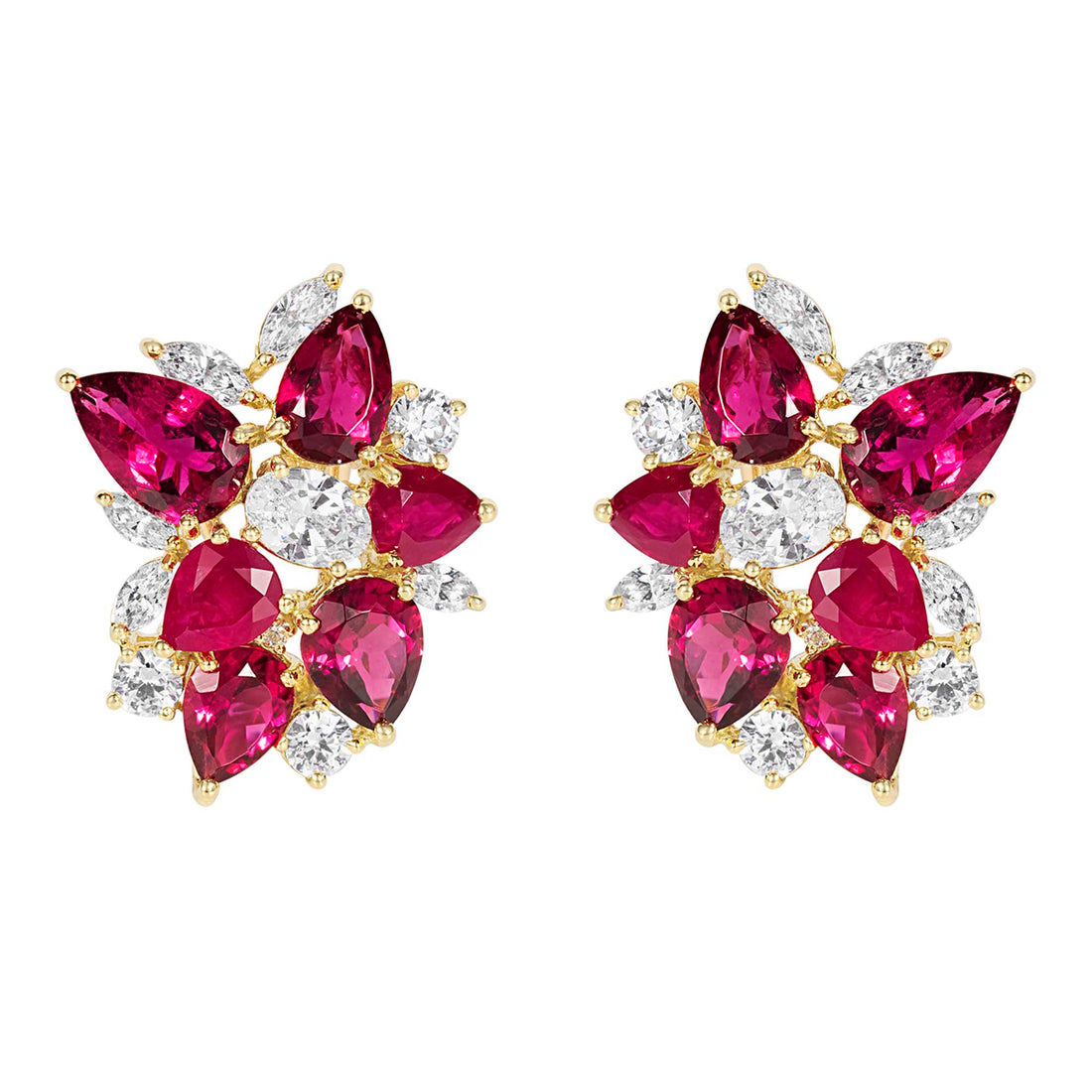 Earrings - Ruby, Rubellite, Crystal and Diamond | Singhvi Jewels
